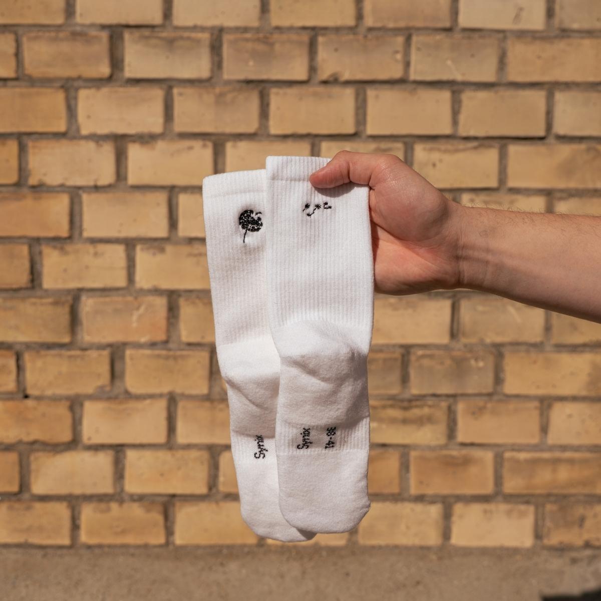 Synix ReBorn sustainable socks in white with dandelion and star constellation embroidery